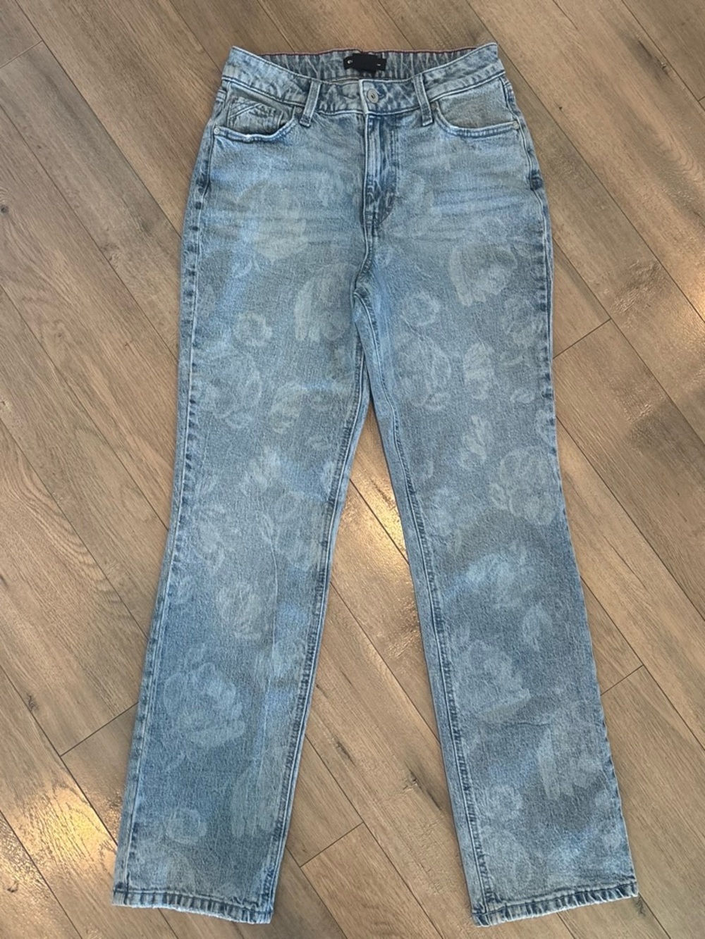 Maurices Light Blue Floral-Pattern Straight Leg Jeans